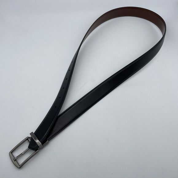 New PERRY ELLIS Reversible Leather Belt Men's 36x90 Black/Brown Professor Preppy - Picture 10 of 16